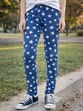 Wonder Woman Star Leggings Girls Size 14 Blue White Stars DC Kids